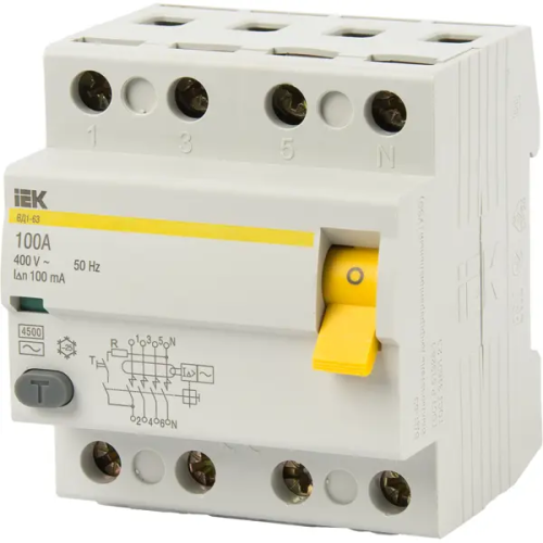 УЗО IEK ВД1-63 3P N 100 A 100 мА 4.5 кА AC MDV10-4-100-100