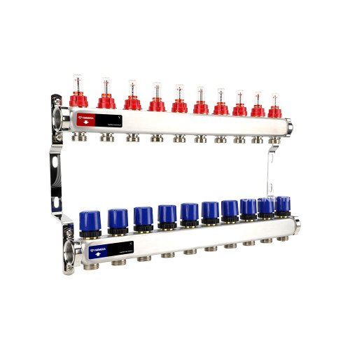 Группа коллекторная с расх. VARMEGA VM15110 ВР 1, под 130 насос, на 10 конт. 3/4 EK, нерж. сталь