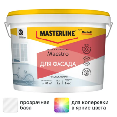 Фасадная краска Masterline Maestro глубокоматовая цвет прозрачный база BC 9 л