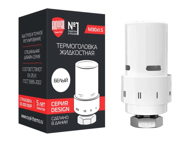 Термоголовка жидкостная Royal Thermo Design М30х1,5 (белый) RTE 07.0004M