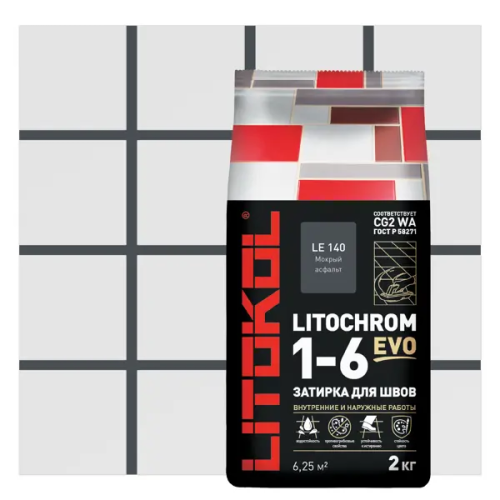 Затирка цементная Litokol Литохром 1-6 Эво цвет ЛЕ140 цвет мокрый асфальт 2 кг